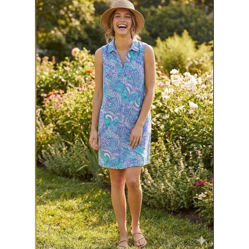 Cynthia Rowley Linen Paisley Shift Dress Blue Aqua Sleeveless Preppy Coastal  12